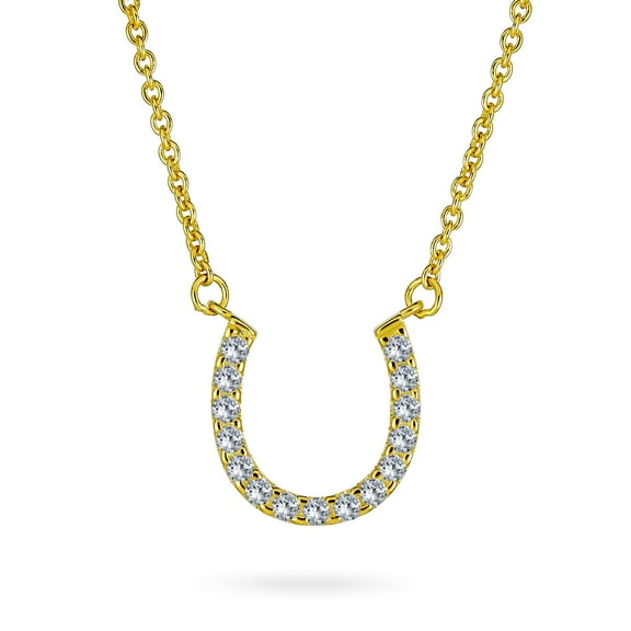 Bling Jewelry Womens CZ Pave Cubic Zirconia Horseshoe Pendant Necklace 14K Gold Plated Silver
