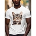 thumbnail image 3 of Cat in Glasses Men's T Shirts Cute Animal T-Shirt for Men Crew Neck Tees Cotton Tops, White, 2XL, 3 of 7