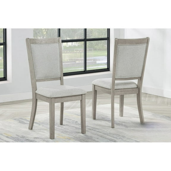 Rustic Oak Wood Dining Chair Set of 2, Fabric Upholstered Kitchen Side Chair, Gray