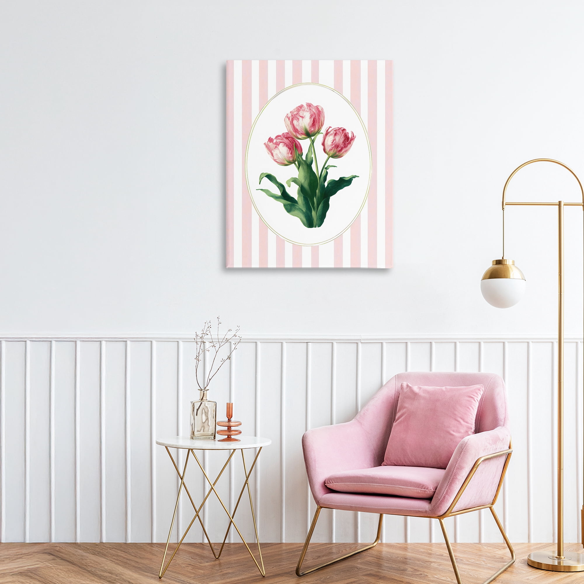 Stupell Industries Spring Tulips on Stripes Canvas Wall Art, design by Ink Drop Loft
