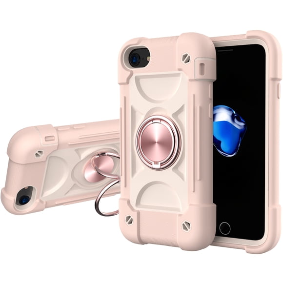 Drop Proof Case for iPhone 6/ iPhone 6S (4.7 inch), Allytech 360°Metal Rotating Ring Holder Kickstand Built-in Magnetic Car Mount Heavy Duty Hard PC Soft Silicone Shockproof Case, Rosegold