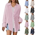 thumbnail image 5 of Dvprdro Hauts de Printemps pour Femmes Liquidation Tunique à Col à Revers Manches Longues Tendance Chemises Fluides Décontractées Été Imitation Coton Lin Hauts, 5 of 5