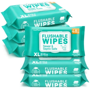 LotFancy 288 Flushable Wet Wipes, 8x6 in, XL Thick Butt Wipes, 48 Wipes Per Pack, 6 Packs