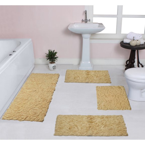 Home Weavers Modesto Collection 100% Cotton Tufted Bath Rugs, Extra Soft and Absorbent Bath Rugs, Non-Slip Bath Mats, Machine Washable, Bathroom Bath Mats, 4 Piece Set, Yellow