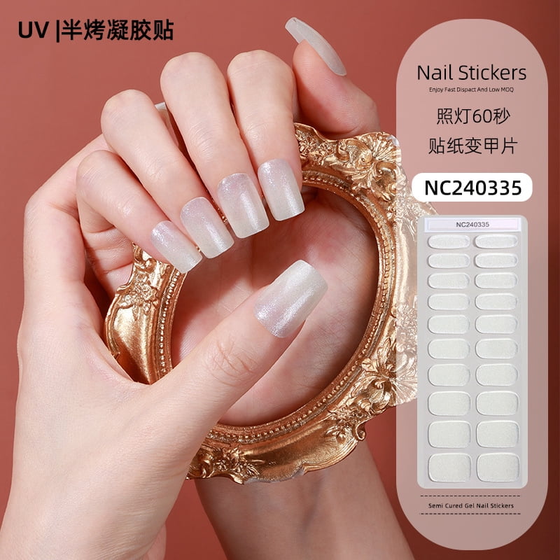 Gel nail stickers, ice-clear UV light hardened semi-cured nail stickers - NC240335