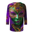 thumbnail image 5 of Cavosen Mardi Gras Womens Blouses Three Quarter Length Sleeves Holiday Carnival Round Neck Shirts Mask Graphic Print Blouse Festival Trendy Tops Casual Going out T-Shirts Party Tuesday 3XL, 5 of 5