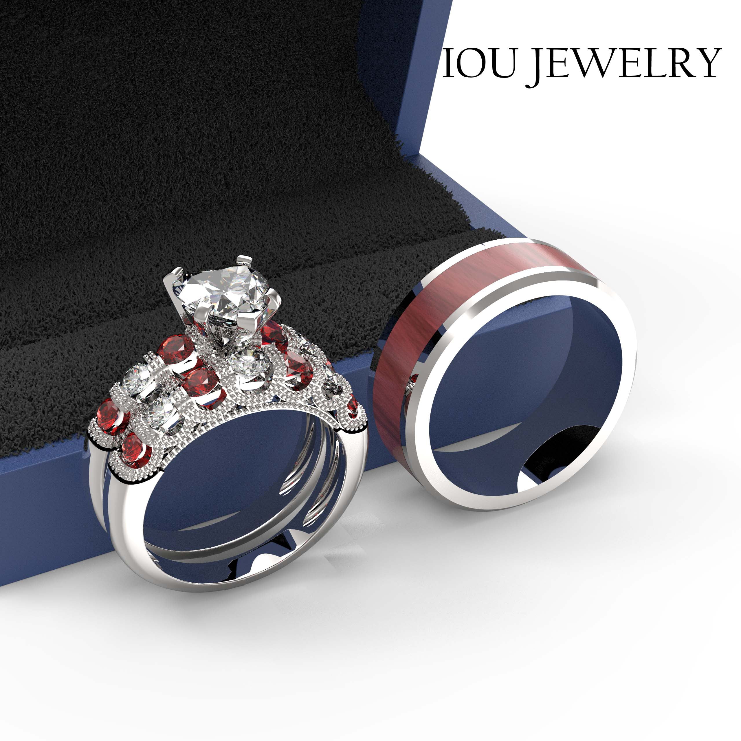 3pc Couples Wedding Ring Sets His And Hers Women Sterling Silver Moissanite and men Wedding Bands Together With Ring Gift Jewelry Box