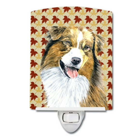 Caroline's Treasures SC9237CNL Australian Shepherd Fall Leaves Portrait Ceramic Night Light, 6x4x3", multicolor