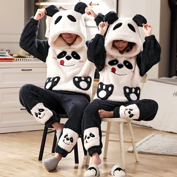Pijama de pareja de ratones para hombre y mujer, de forro polar coral, grueso y acolchado, de franela de invierno, conjunto para el hogar