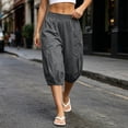 thumbnail image 5 of Jalioing Women's Capri Pants Casual Summer Elastic Waist Cropped Trousers Solid Color Loose Cuffed Capris with Pocket, 5 of 9