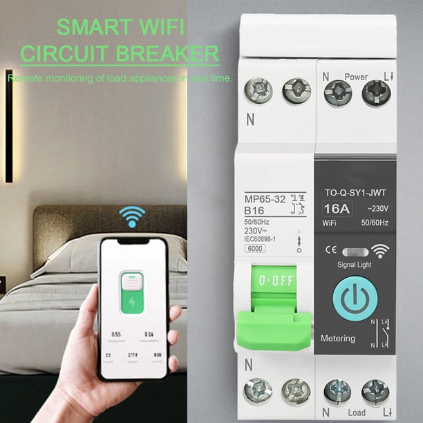 TUYA WIFI Mini Home Circuit Breaker 1P 32A DIN Rail Funciona con Alexa Google Home