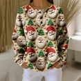 thumbnail image 2 of Women's Autumn Winter Christmas Santa Print Top Waffle Henry Shirt for Festive and Casual Holiday Season Wear for Women,Green,2XL, 2 of 7