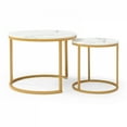 thumbnail image 4 of Set 2 Coffee Table Nesting White and gray top  Golden Frame Circular Round and Marble Pattern Wooden Tables, Living Room Bedroom Apartment Modern Industrial Simple Nightstand, 4 of 6
