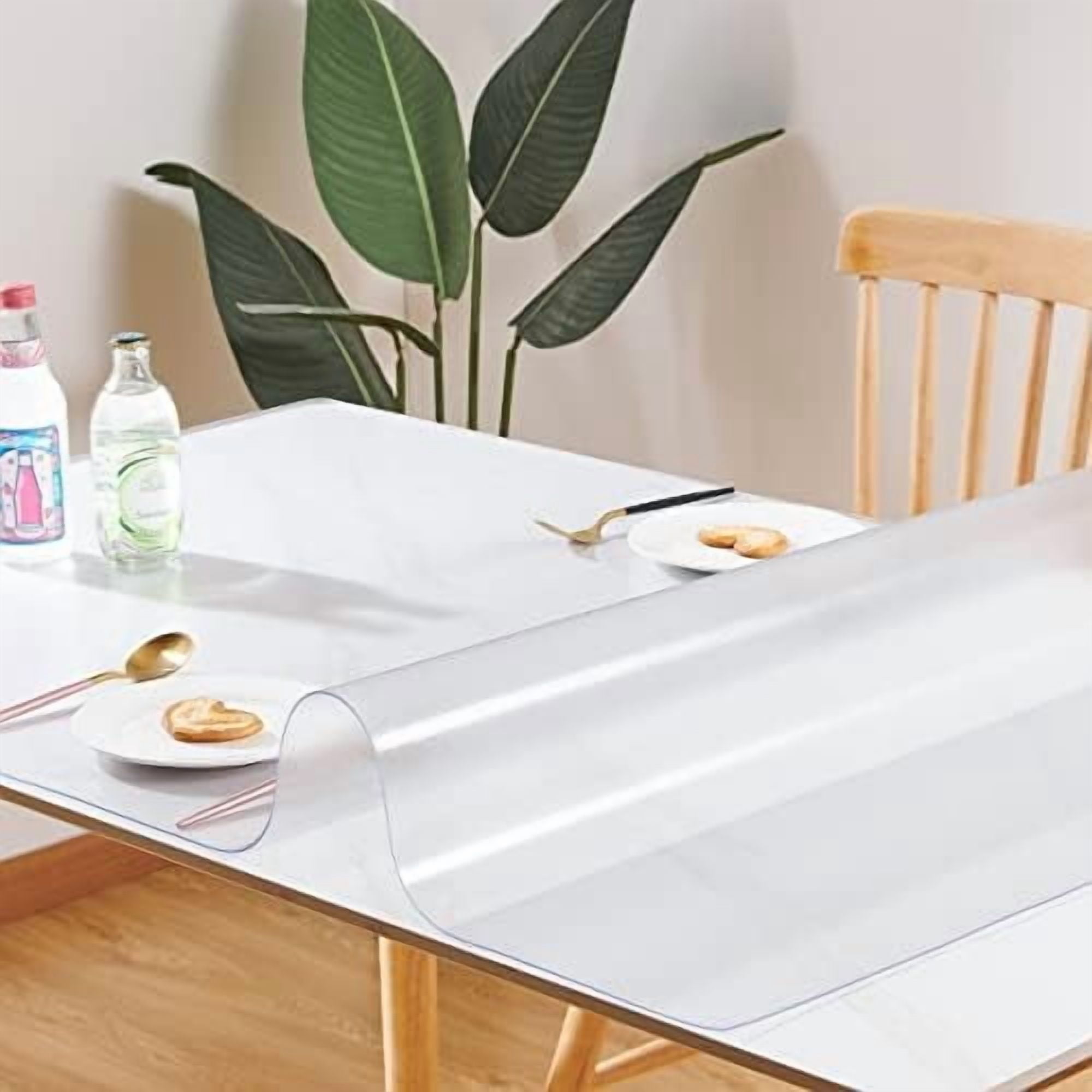 Frosted Table Cover Protector 42 x 88 Inch, 1.5mm Thick Plastic Desk Protector Mat, Rectangular Waterproof PVC Placemats, Transparent Mat for Kitchen, Dresser, Writing Desk, Dining Room Table