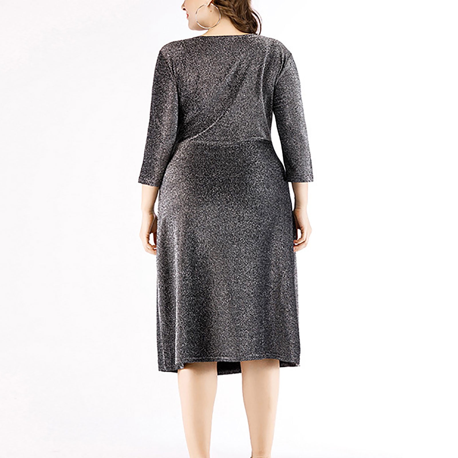 Sentmoon Plus Size Womens Dresses Elbow-length V Neck Fall Dresses for Women 2024 Sequins Fashion Midi Dresses,Plus Size Workout Womens Fashion Silver XXXL