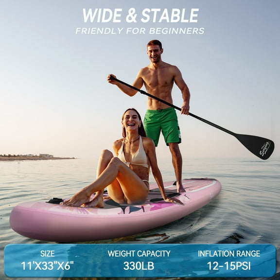 Elecwish 11 Ft Pink Inflatable Stand Up Paddle Board with Kayak Seat, Non-Slip Deck, Lightweight