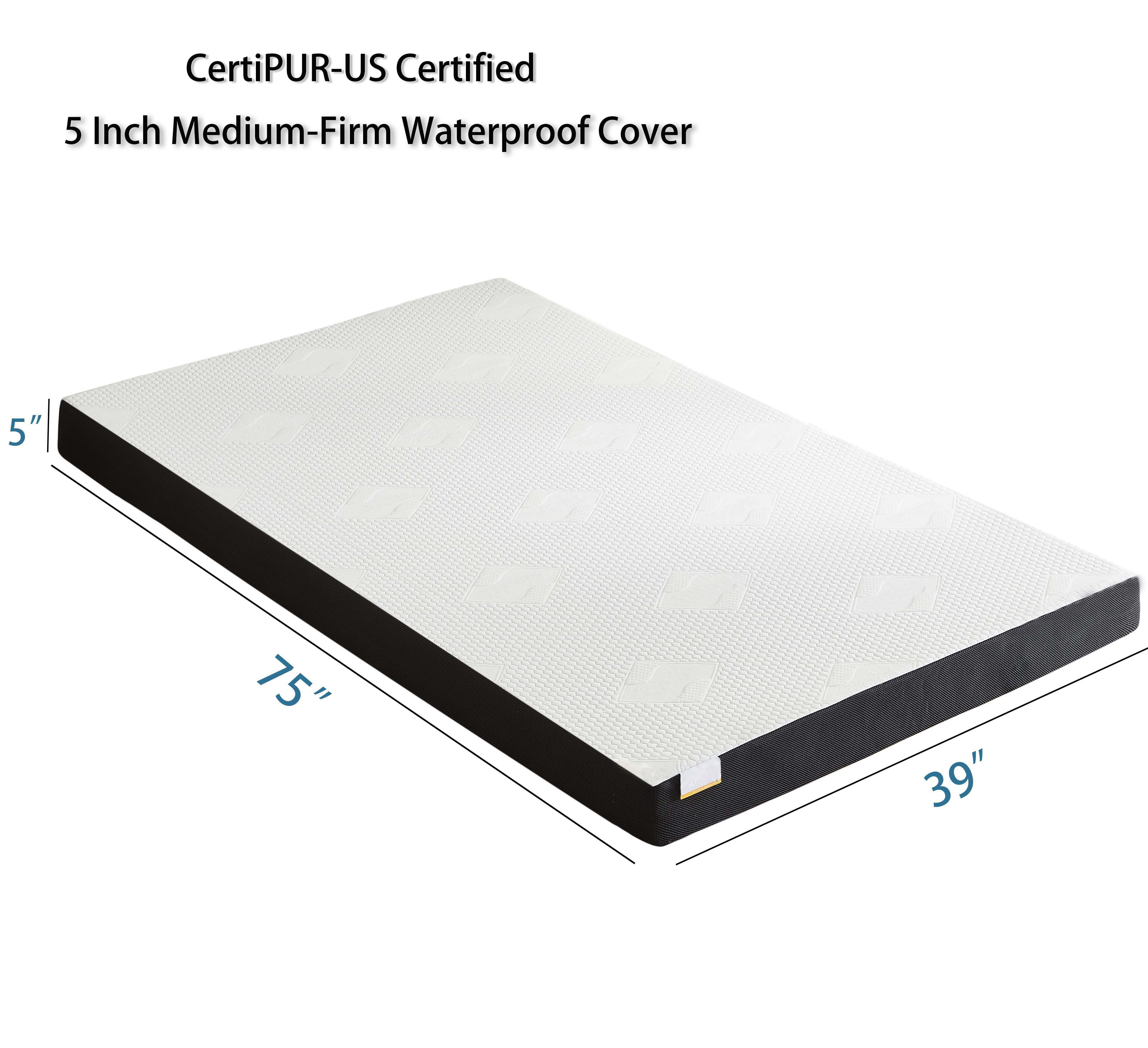 BMMB 5 inch Memory Foam Mattress, Medium-Firm, Waterproof Cover ,Twin Size, Kids Adult