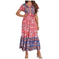 thumbnail image 2 of SMihono Robe Maxi Bohème d'Été pour Femmes Grande Taille Mode Décontractée Printemps et Été Imprimé Floral Manches Courtes Col en V Robe de Plage, 2 of 9
