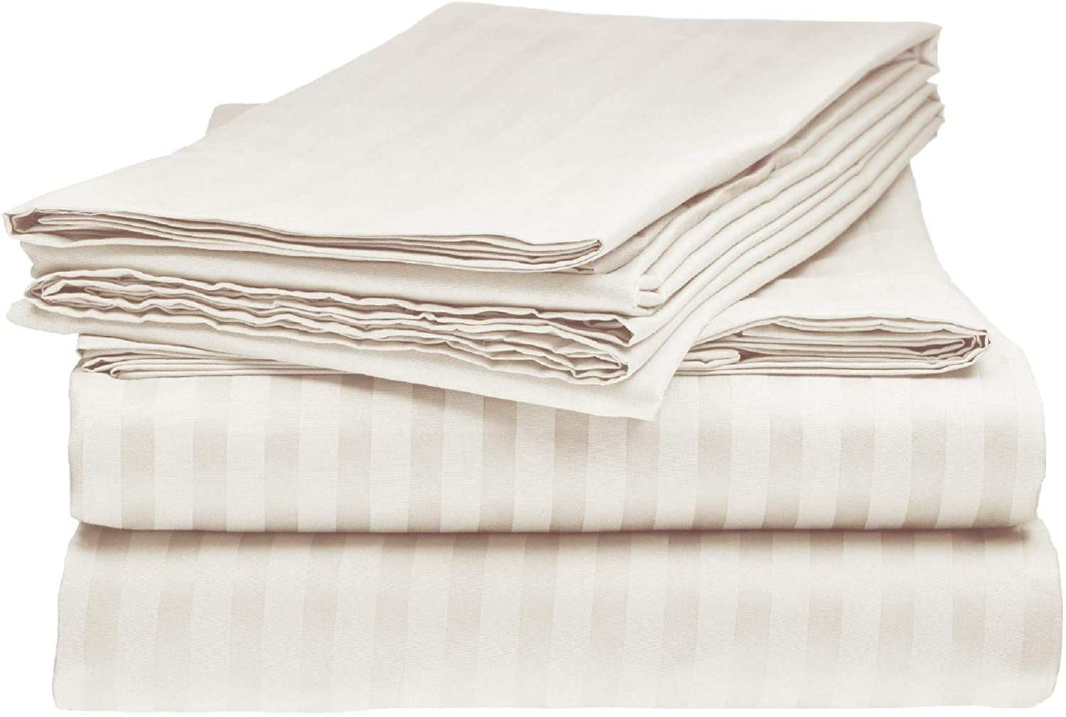 One Flat Top Sheet 2 Pillows 100% Egyptian Cotton 1000 TC Ivory Stripe., 