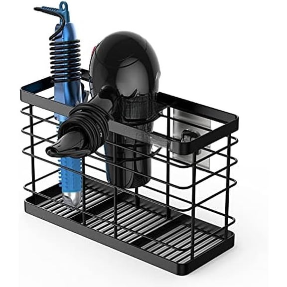 Hair Dryer Holder - Hair Tool Organizer Wall Mount/Adhesive Blow Dryer Holder/Curling iron holder Cabinet Door Bathroom Organizer for Hair Dryer, Curling Wands, Hair Straighteners Black
