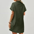 thumbnail image 4 of Mohiass Women's Tunic Mini Shirt Dress Cotton Short Sleeve Ruffle Hem Dress Button Up Shift Chambray Dresses Army Green L, 4 of 9