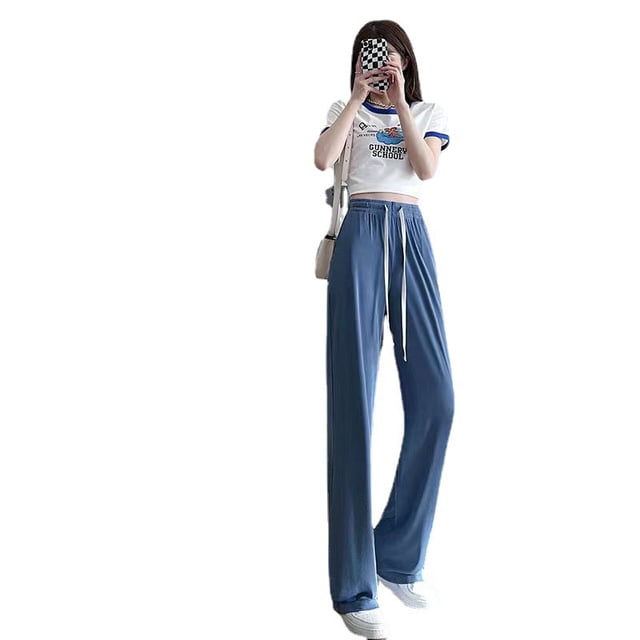 Pantalones anchos de seda fina de verano para mujer, pantalones rectos y holgados, pantalones casuales versátiles para fregar