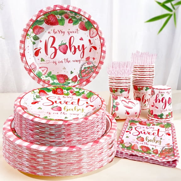 120 Pcs Strawberry Shower Theme Summer Picnic Graduation PARTY plate Napkins Supplies For 20 Guests