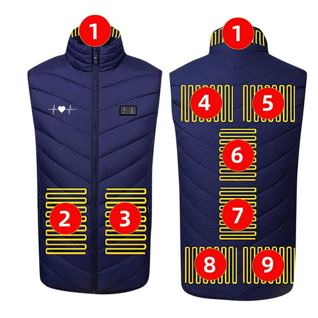 Usb Charging Block, Unisex Zipper Double Control 9 Zone Heating Cotton Jacket, Heated Mens Dress Jacket