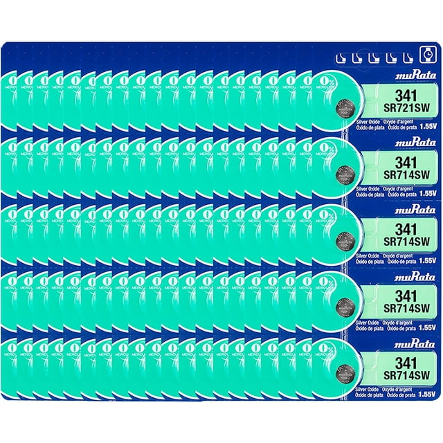 Murata 341 SR714SW Battery 1.55V Silver Oxide Watch Button Cell (100 Batteries)