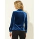 thumbnail image 4 of Blusa de terciopelo para mujer con volantes y cuello alto, manga larga, con botones Azul eléctrico XL, 4 of 5