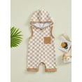 thumbnail image 2 of Suealasg Infant Baby Boys Summer Bodysuit Short Sleeve Round Neck Checkerboard Print Hoodies Jumpsuit Newborn Boy Summer Casual Rompers Clothes, 2 of 8
