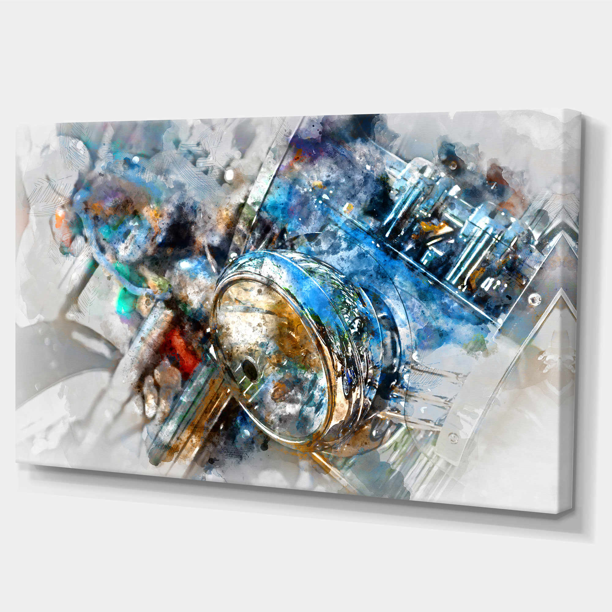 Designart 'Motorcycle Headlight Watercolor ' Contemporary Canvas Art Print