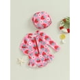 thumbnail image 3 of FEORJGP Toddler Baby Girl Summer Swimsuits Infant Long Sleeve Rompers Floral Print Ruffled Jumpsuit Crew Neck Swimwear and Swim Cap Set for Kids Cute Bathing Suits Beachwear, 3 of 9