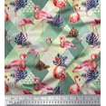 thumbnail image 1 of Soimoi Green polyester Crepe Fabric Flamingo Bird Print Fabric by the Yard 42 Inch Wide, 1 of 3