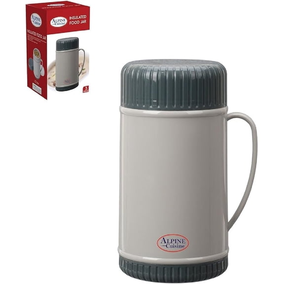 Alpine Cuisine Polypropylene Thermo Bottle Wide Mouth with Foam Insulation | 1L Hot & Cold Thermos in Gift Box Package |Household & Office Vacuum Thermal Flask | Hot & Cold Insulation Pot in Grey