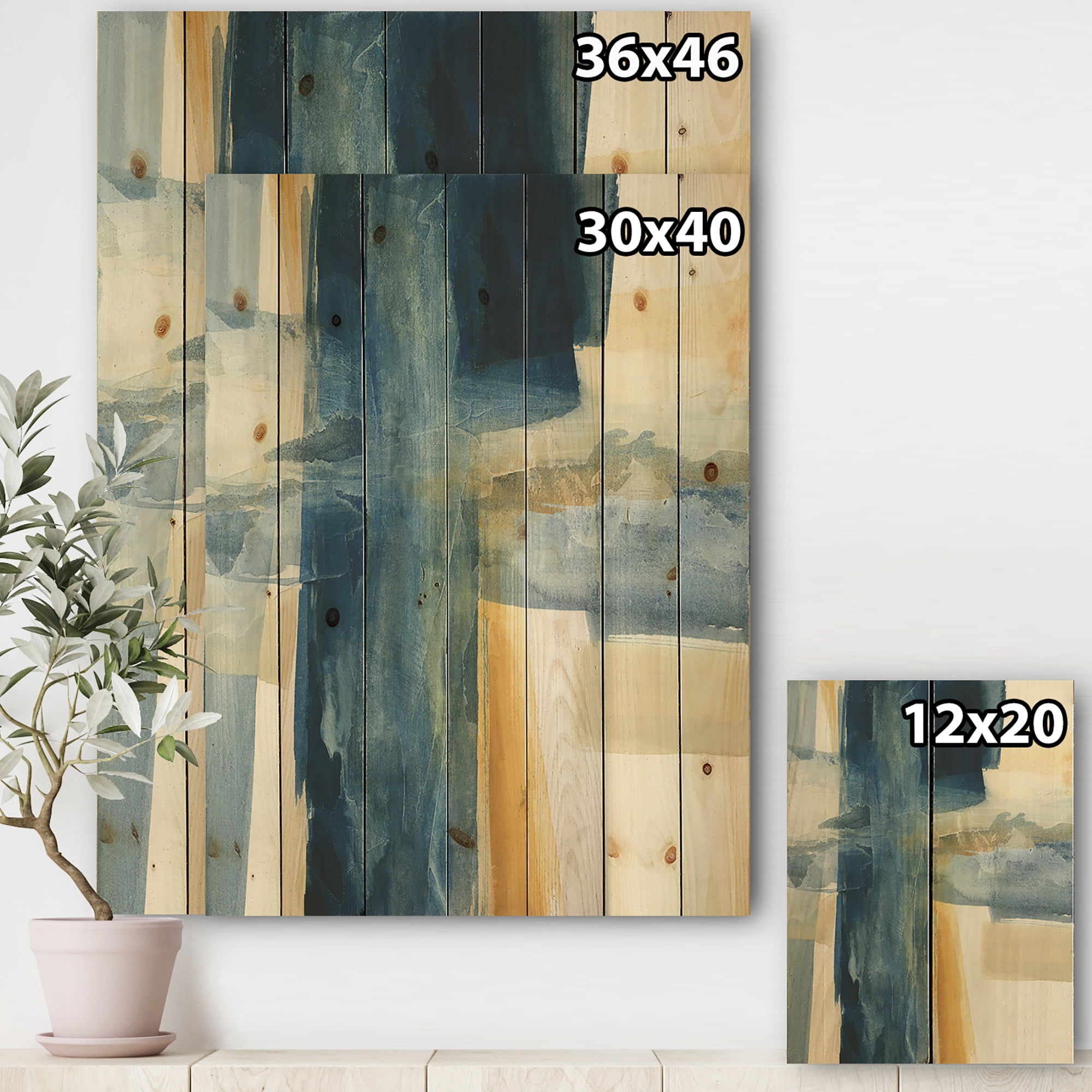 Designart 'Indigo Panel VI' Glam Modern Print on Natural Pine Wood