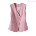thumbnail image 2 of Lixiuxyad Women's Open Front Suit Vest Sleeveless V-Neck Button Waistcoat‌ Work Business Casual Outfits,Red, 2 of 6