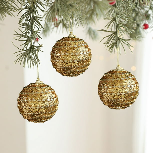 Seyotauo Christmas Ornaments Golden Foam Christmas Ball - 3.14 Inch Pendant With Shimmering Sticky Powder Plastic Hanging Ball for Christmas Tree, Indoor Outdoor Christmas Decor, Holiday Arrangement