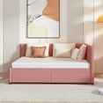 thumbnail image 2 of Roomfitters Full Size Upholstered Daybed with 2 Storage Drawers Sofa Bed Frame, No Box Spring Needed, Space-Efficient Design with Storage, Perfect for Apartments or Guest Rooms, Linen Fabric, Pink, 2 of 4