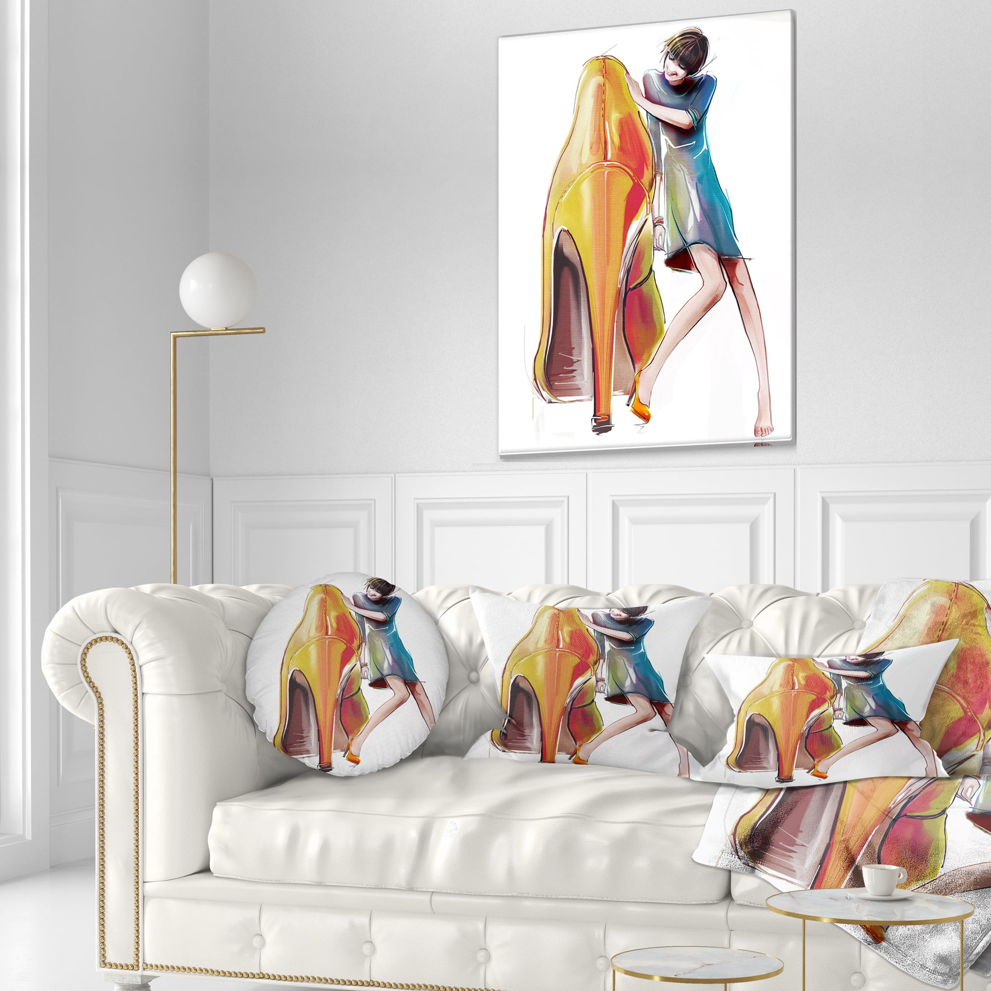 Designart Girl in Love with High heel Shoes - Abstract Throw Pillow - 12x20
