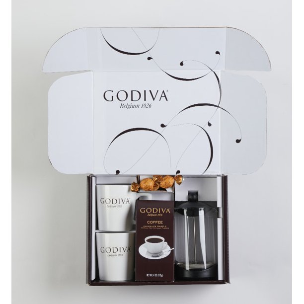 Godiva Coffee French Press Gift Set, includes two 14 oz Mugs, and 34oz