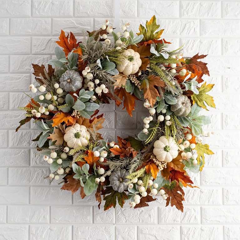 White Pumpkins Ranunculus Wreath Fall Decor For Front Door - Temu