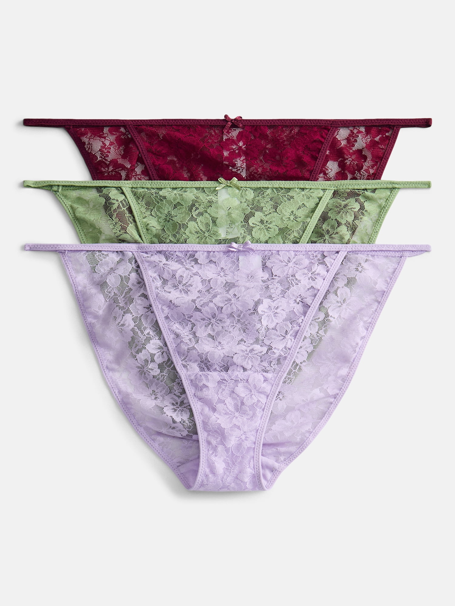 No Boundaries Women’s All Over Lace Bikini Underwear, 3-Pack, Sizes XS-XXXL