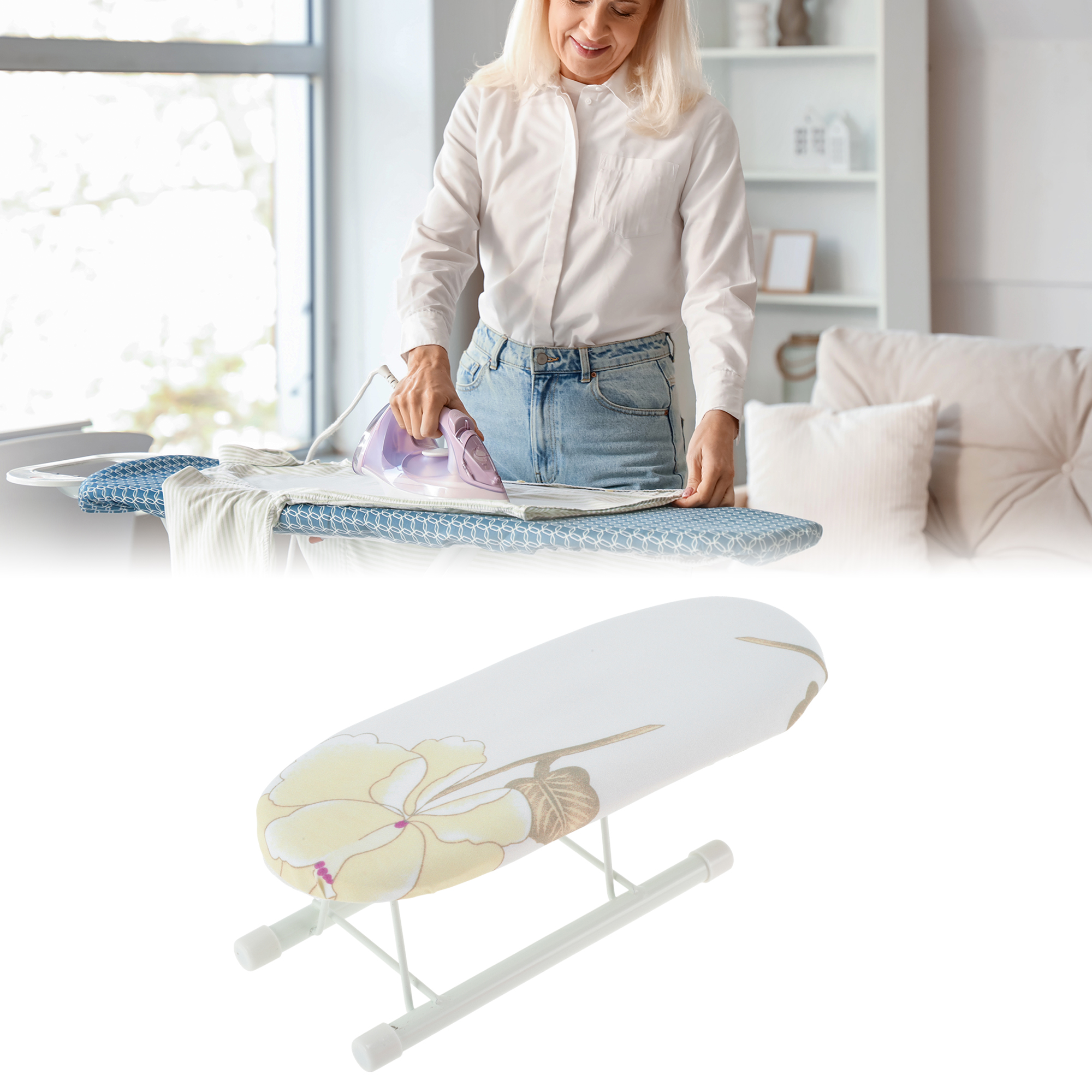 Unique Bargains Collapsible Mini Ironing Board Light Blue, Pink, Light Yellow