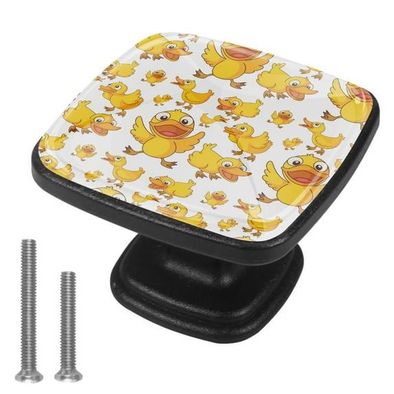 4 Pcs Cabinet Handle Drawer Pulls Cute Yellow Ducklings Knobs with Screws Square Furniture Office Cabinet Knob Decoration