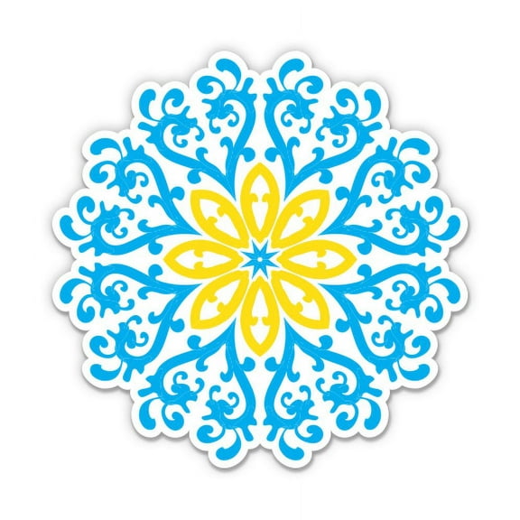 Ornate Pretty Mandala Blue Yellow - 3" Vinyl Sticker - For Car Laptop Water Bottle Phone - Waterproof Decal