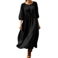 thumbnail image 2 of HCBY Women's 3/4 Sleeve Midi Dress Round Neck A-Line Pleated Loose Fit Casual Flowy Tunic Dress with Pockets for Fall Winter, 2 of 7