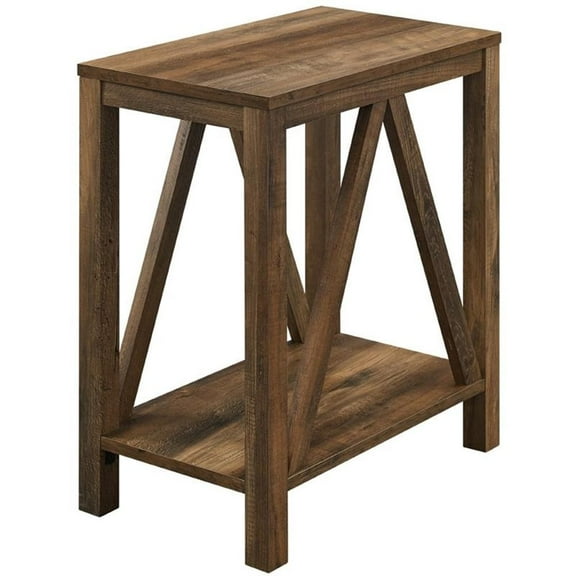 Pemberly Row Narrow A-Frame End Table with Open Storage Shelf in Rustic Oak