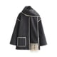 thumbnail image 5 of HH TRAF Abrigo de invierno para mujer, abrigo de botonadura sencilla en contraste con bufanda con borlas, chaqueta holgada de manga larga, tops casuales elegantes, 5 of 5
