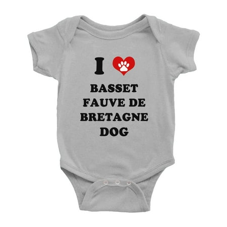 

I Heart Basset Fauve de Bretagne Dog Funny Cute Baby Romper (Gray 6-12 Months)